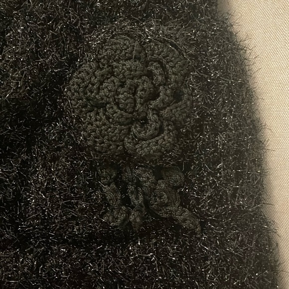 Custom Hand Knit Black Shawl/Scarf  w a Flowers Detail - Picture 3 of 7